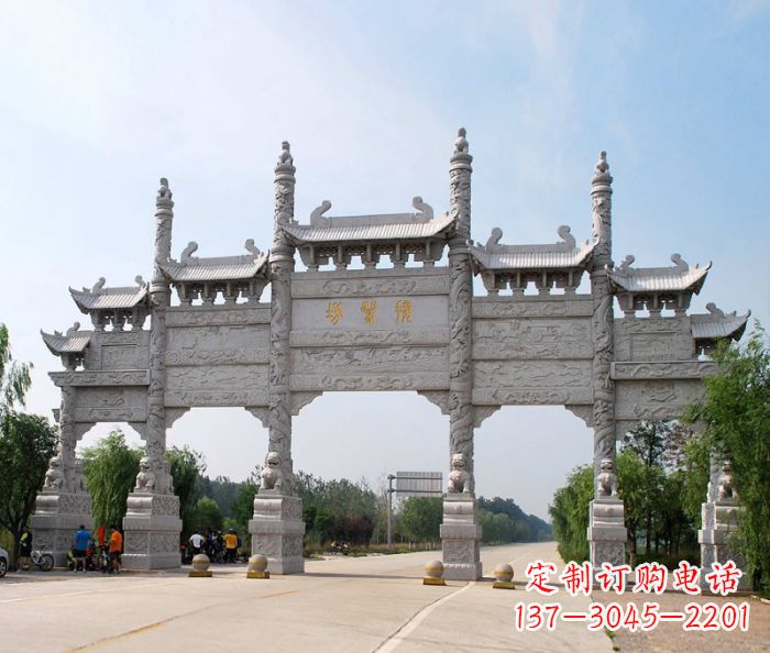 河南大型五门道路石雕牌坊定制
