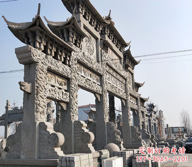 河南大型五门仿古牌坊石雕