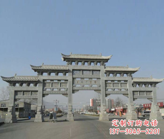河南大型五门石雕牌坊 (2)