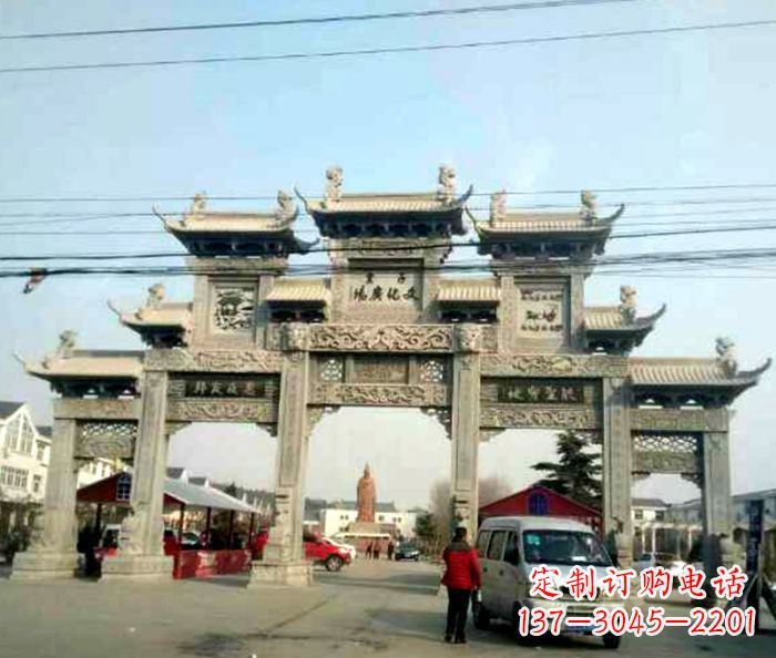河南大型五门石雕牌坊 (3)