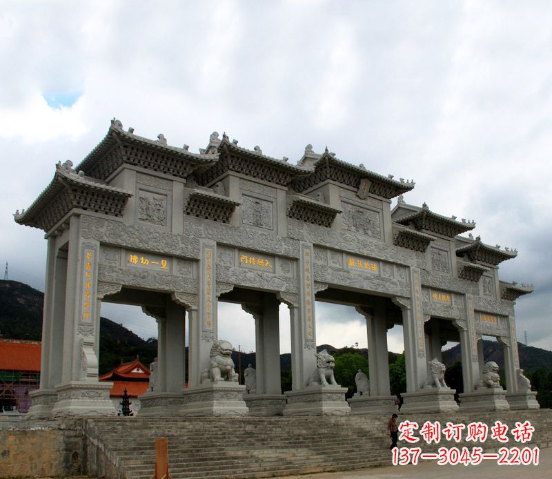 河南大型五门石雕牌楼雕塑
