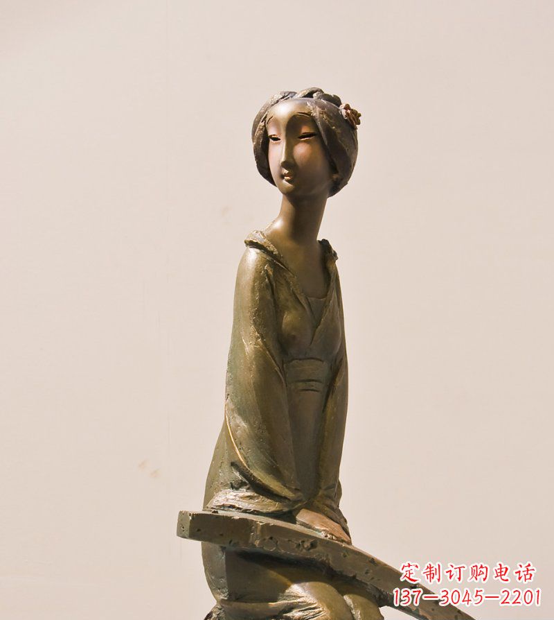 河南古筝女人铜雕古代人物雕塑