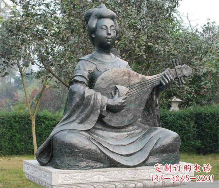 河南弹琵琶的乐妓古代人物铜雕