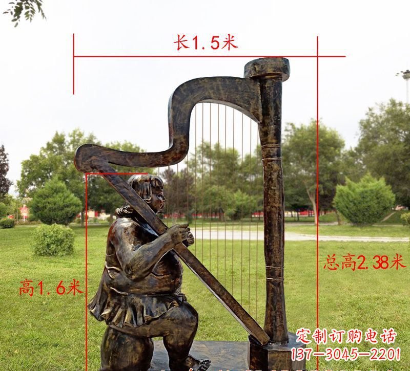 河南手工铜制竖琴雕塑
