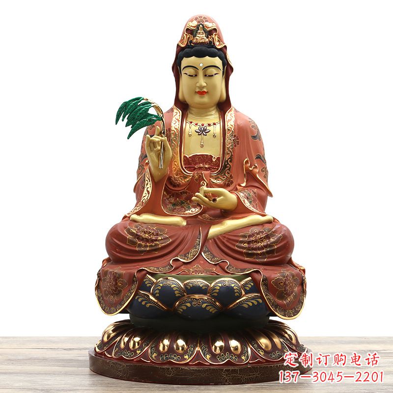 河南精美观音彩绘铜雕雕塑摆件