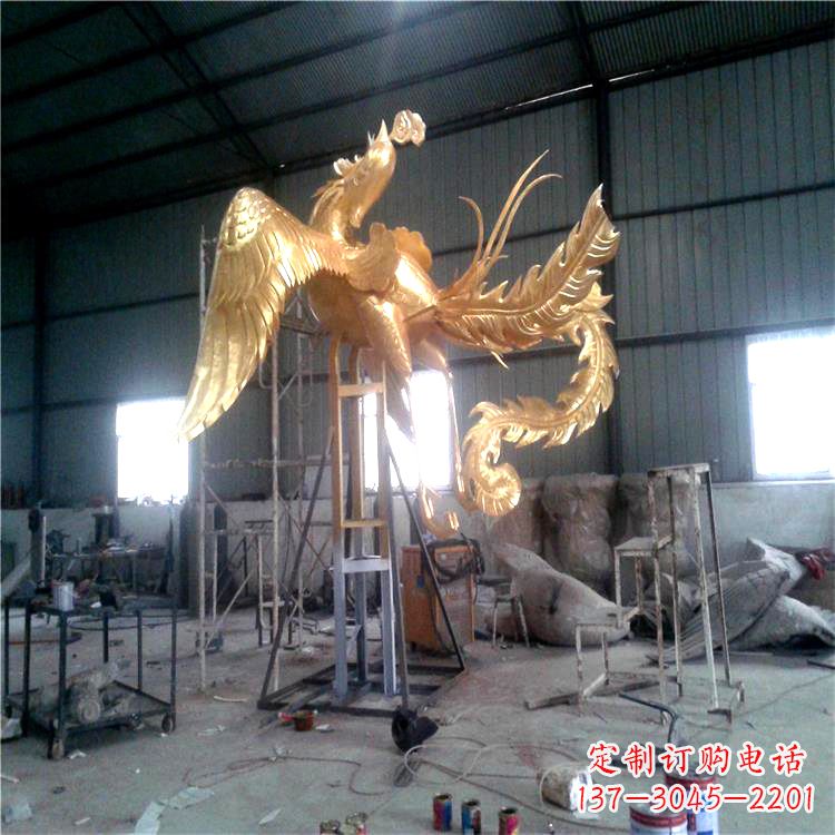 河南锻铜鎏金凤凰吉祥和谐动物雕塑