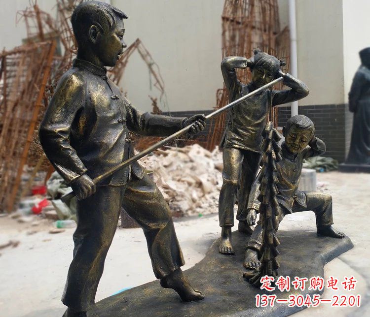 河南儿童放鞭炮庭院景观铜雕塑