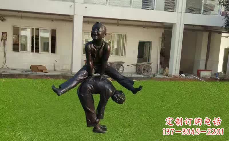 河南卡通青少年跳马铜雕塑