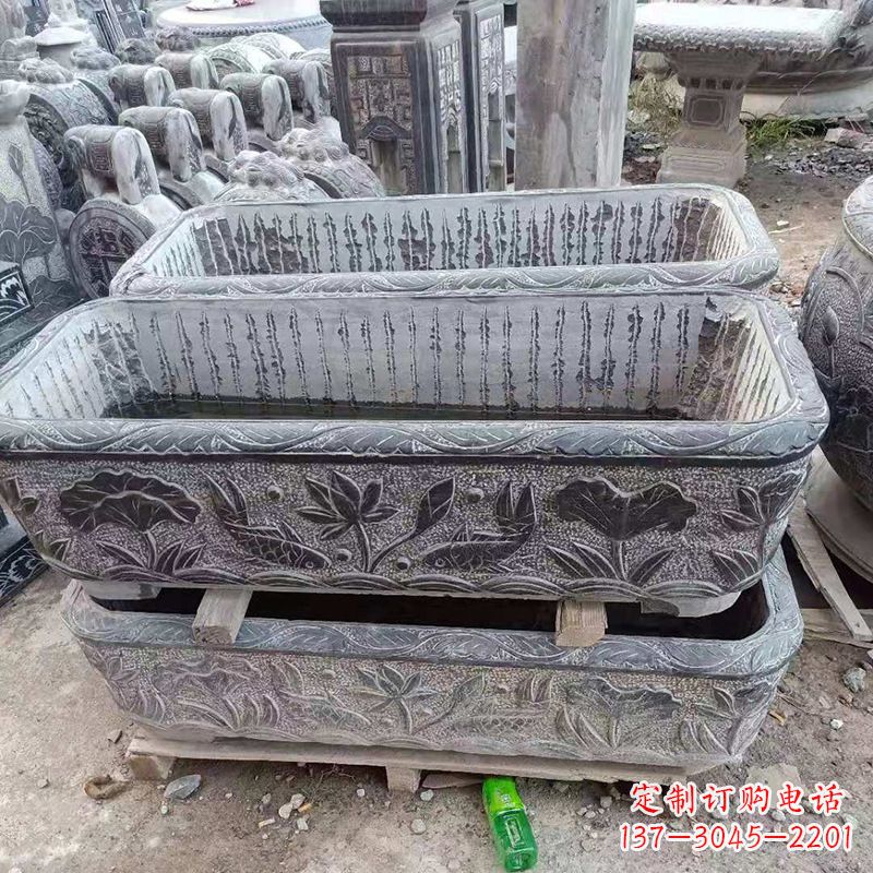 河南方形石槽雕塑,打造完美家庭养鱼石缸