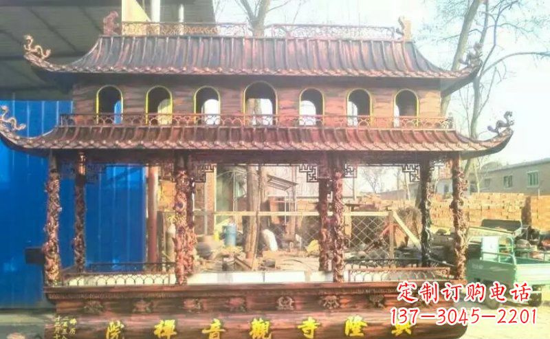 河南方形寺庙古典香炉铜雕塑