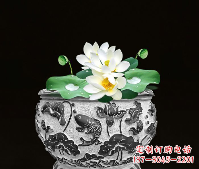 河南仿古荷花鲤鱼雕塑石水缸