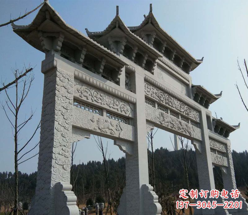 河南仿古三门牌坊景观石雕