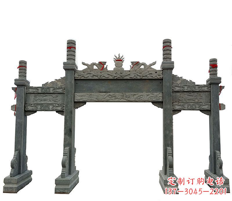 河南仿古三门大理石牌坊石雕 (2)