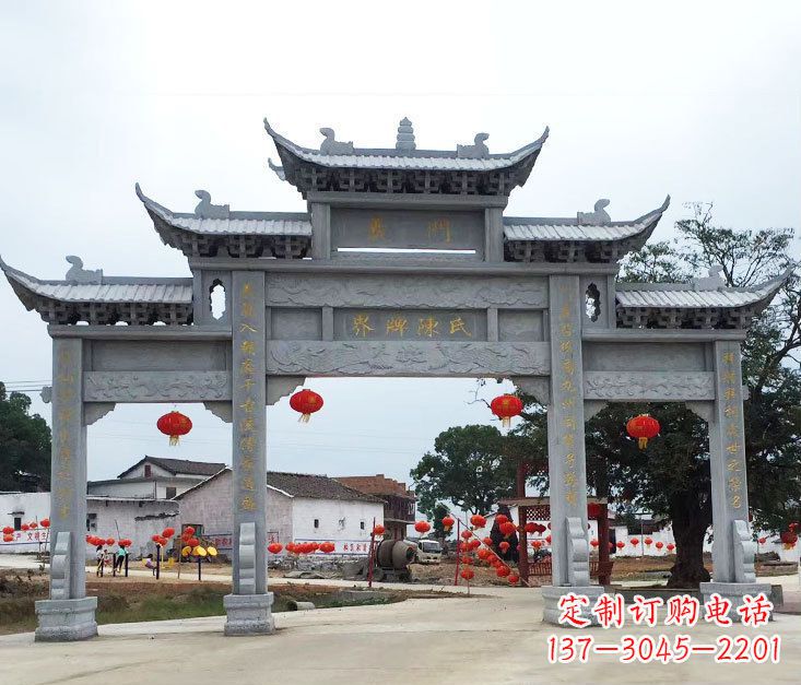 河南仿古三门牌坊石雕 (5)