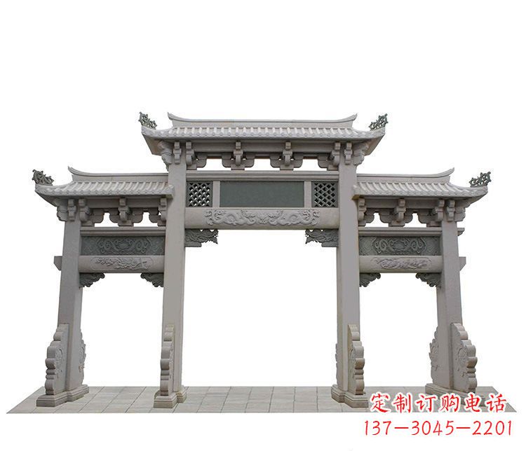 河南精美仿古三门牌坊石雕