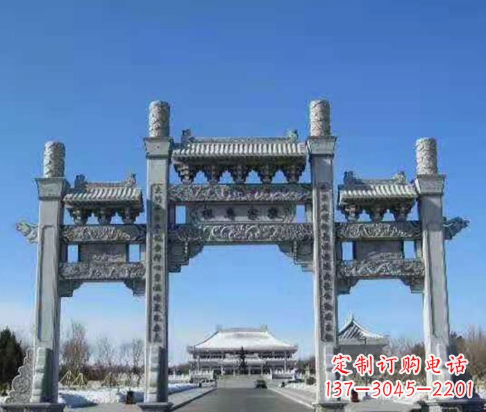 河南仿古三门石牌坊 (2)