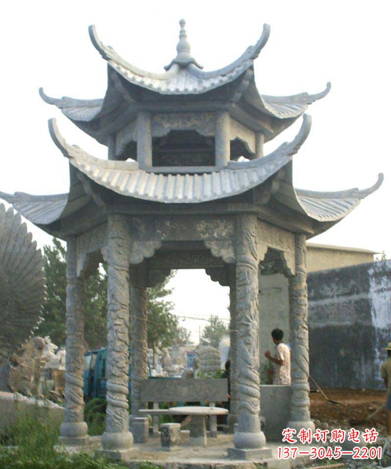河南传统工艺石雕凉亭,精美细致,给你温馨家园