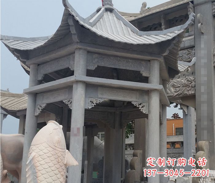 河南精美仿古双层石雕凉亭
