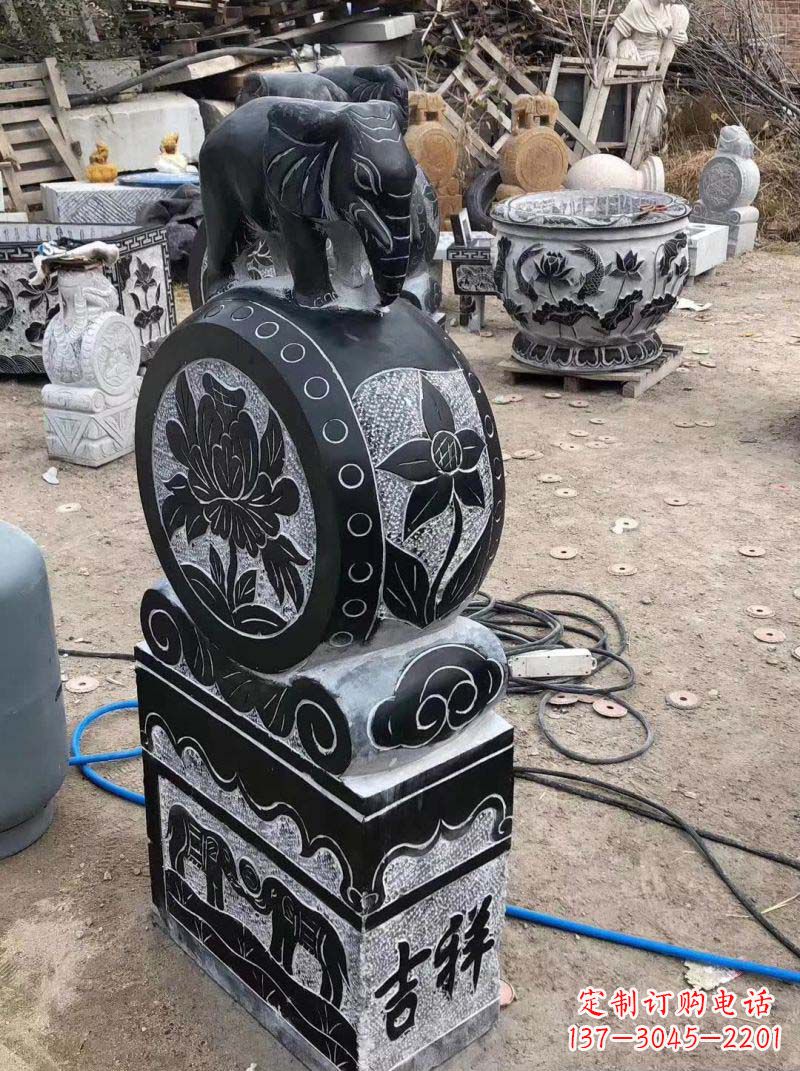 河南仿古小象抱鼓石雕塑