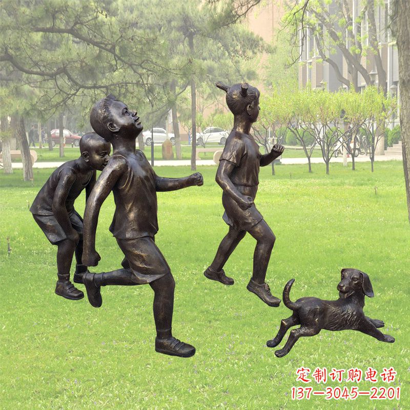 河南仿铜跑步小孩雕塑