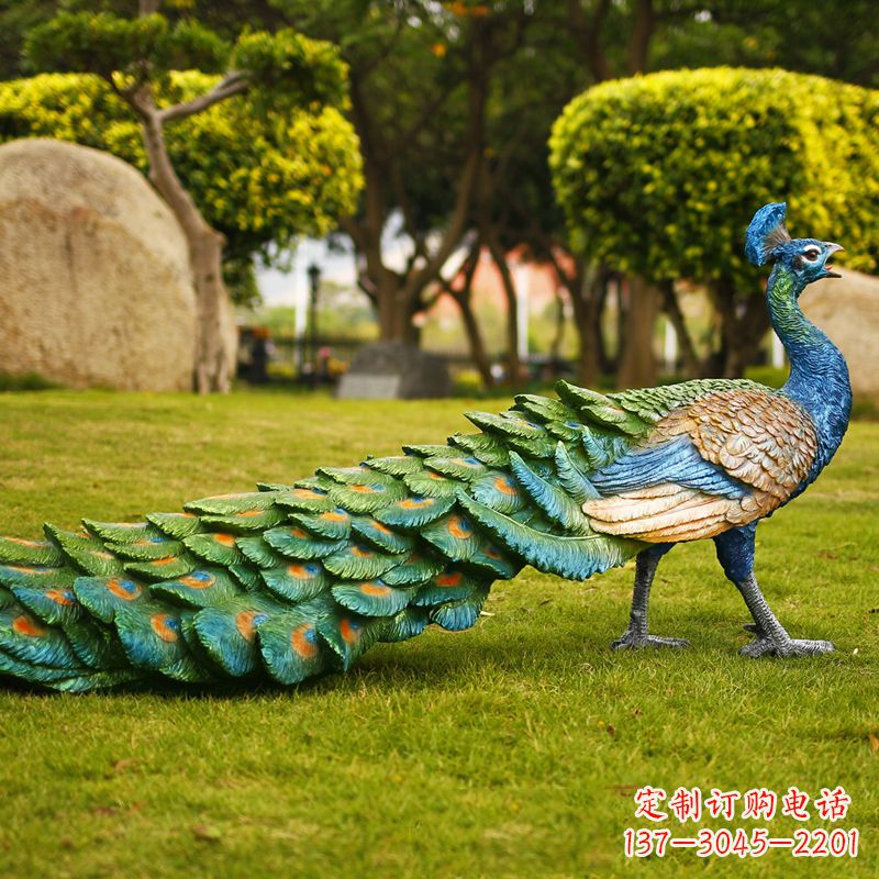 河南仿真孔雀雕塑-动物园植物园草坪仿真动物摆件