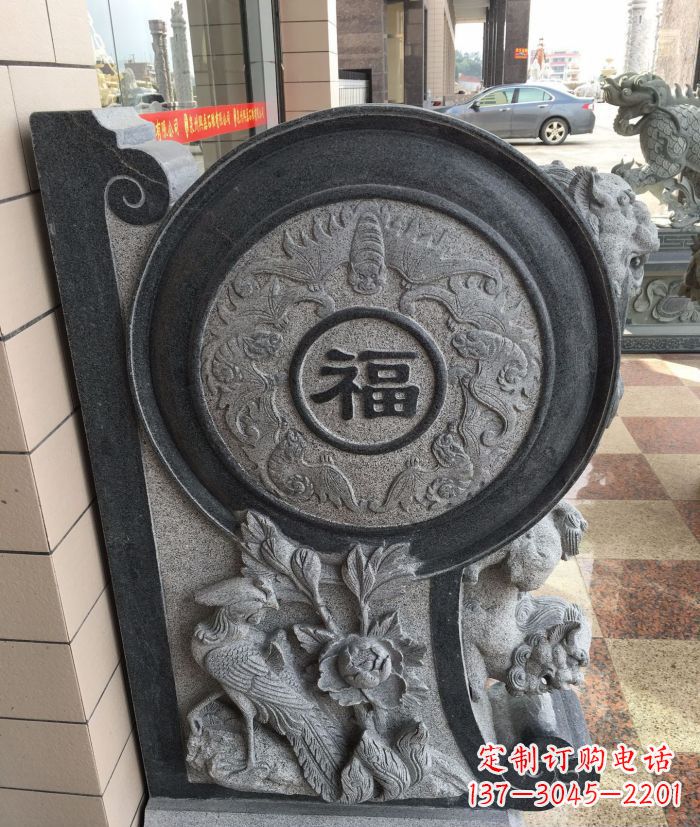 河南福字雕塑 招财门墩石抱鼓