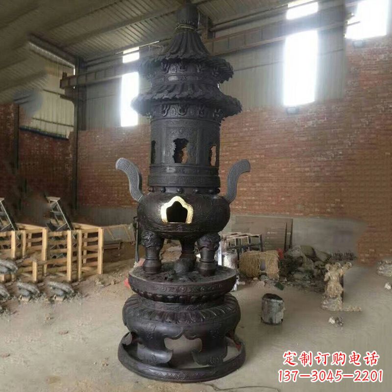 河南花卉盘状高层圆形铜香炉雕塑