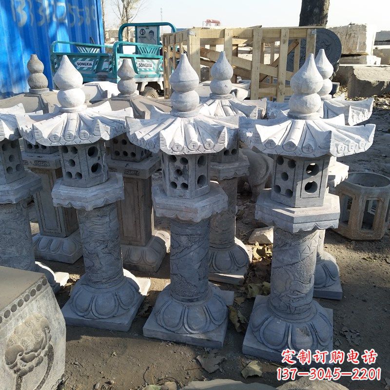 河南高墩青石中式灯笼雕塑