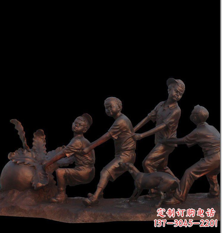 河南精美玻璃钢仿铜拔萝卜人物雕塑