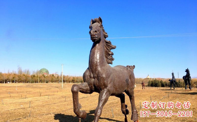 河南公园奔跑的马动物铜雕 (3)
