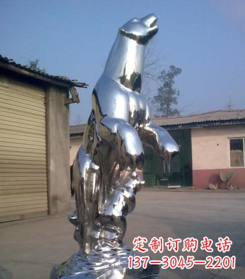 河南公园不锈钢抽象北极熊动物雕塑
