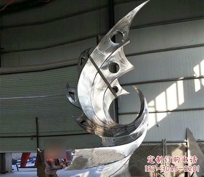 河南公园不锈钢抽象凤凰景观雕塑 (3)