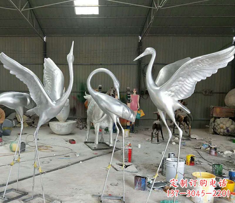 河南艺术雕刻仙鹤不锈钢雕塑