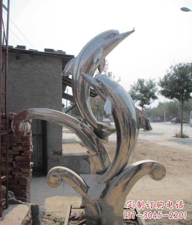 河南倾情展示——室外可靠不锈钢海豚雕塑
