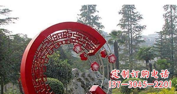 河南灵动奔放的不锈钢和梅花圆环雕塑