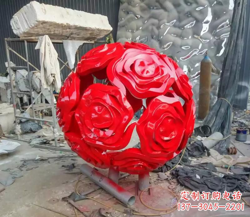 河南公园不锈钢玫瑰花球雕塑