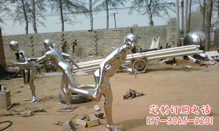 河南精致美丽的不锈钢跑步女孩雕塑