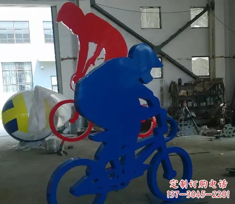 河南公园不锈钢骑自行车运动人物雕塑