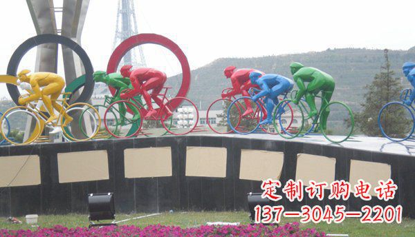 河南品味传统,扬帆未来——不锈钢骑自行车雕塑