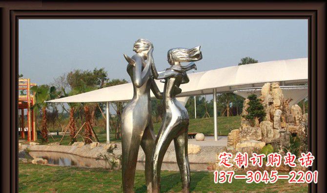 河南一对动感传情的不锈钢跳舞情侣雕塑