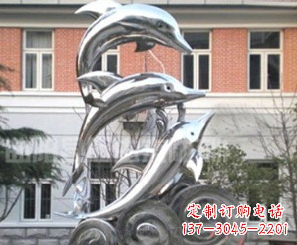 河南跳跃海豚海浪不锈钢雕塑