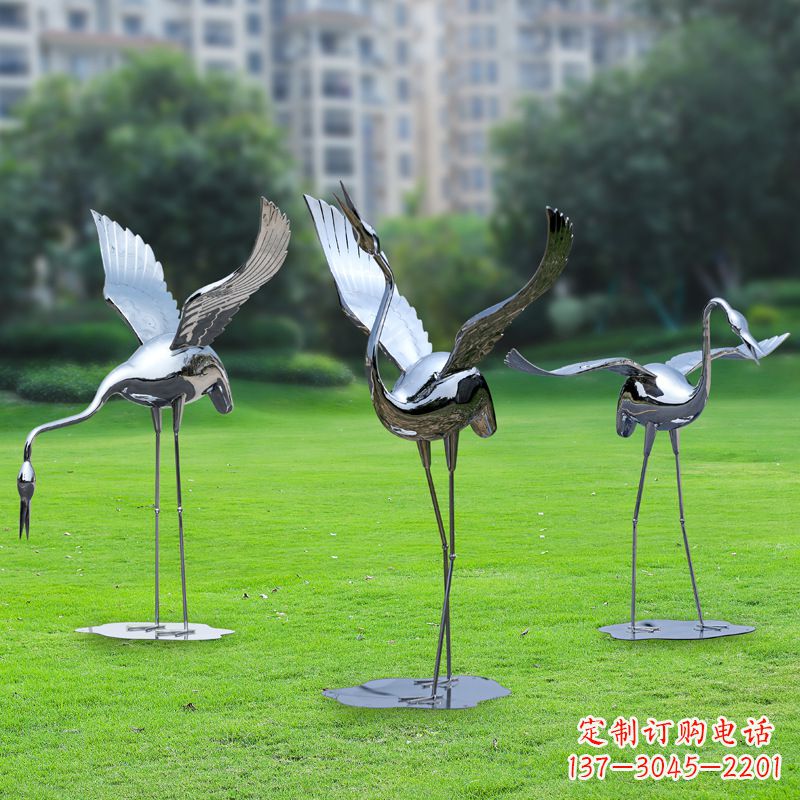 河南公园不锈钢仙鹤摆件雕塑