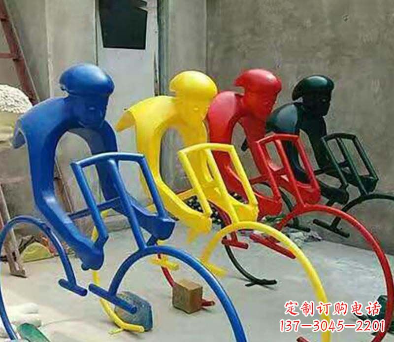 河南不锈钢自行车运动人物景观雕塑