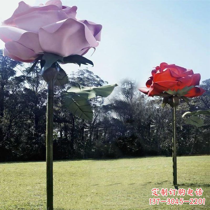 河南公园草坪不锈钢玫瑰花雕塑摆件