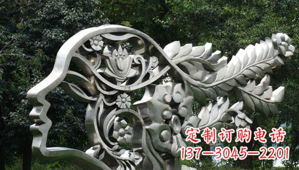 河南公园抽象不锈钢美女头象雕塑