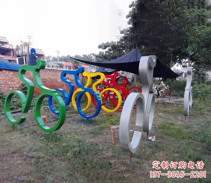 河南抽象不锈钢自行车雕塑