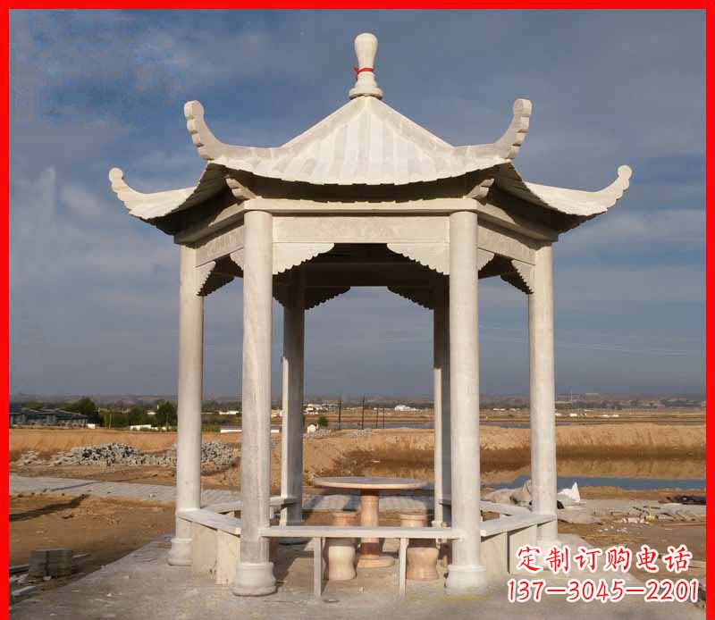 河南公园大理石六角石雕凉亭 (2)