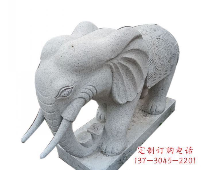 河南公园动物大理石大象石雕摆件