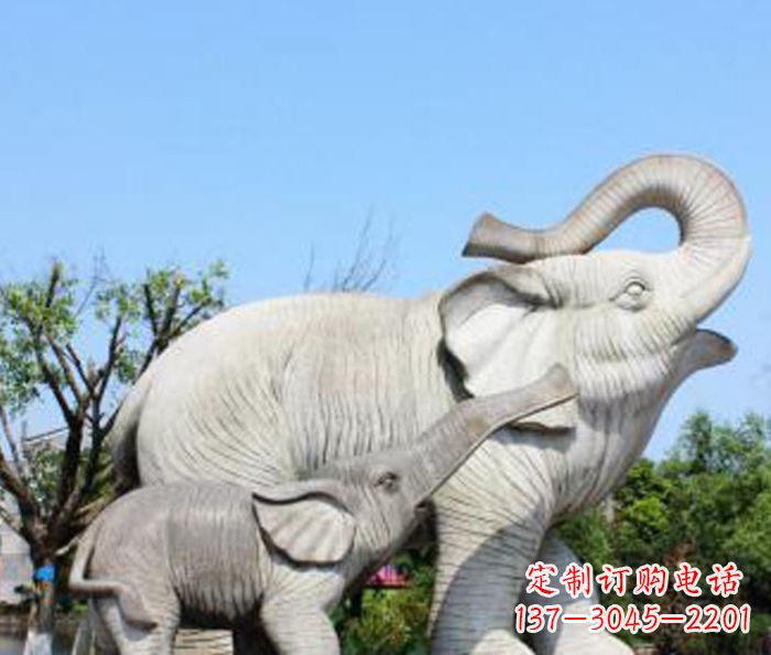河南公园动物大理石母子象石雕