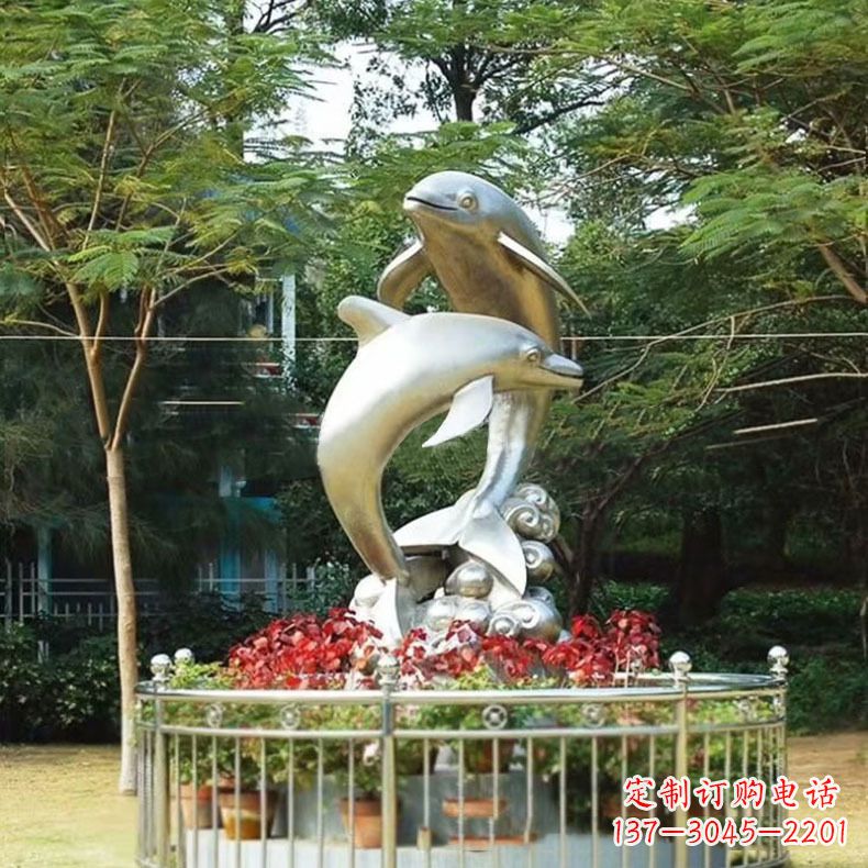 河南公园动物海豚不锈钢景观雕塑
